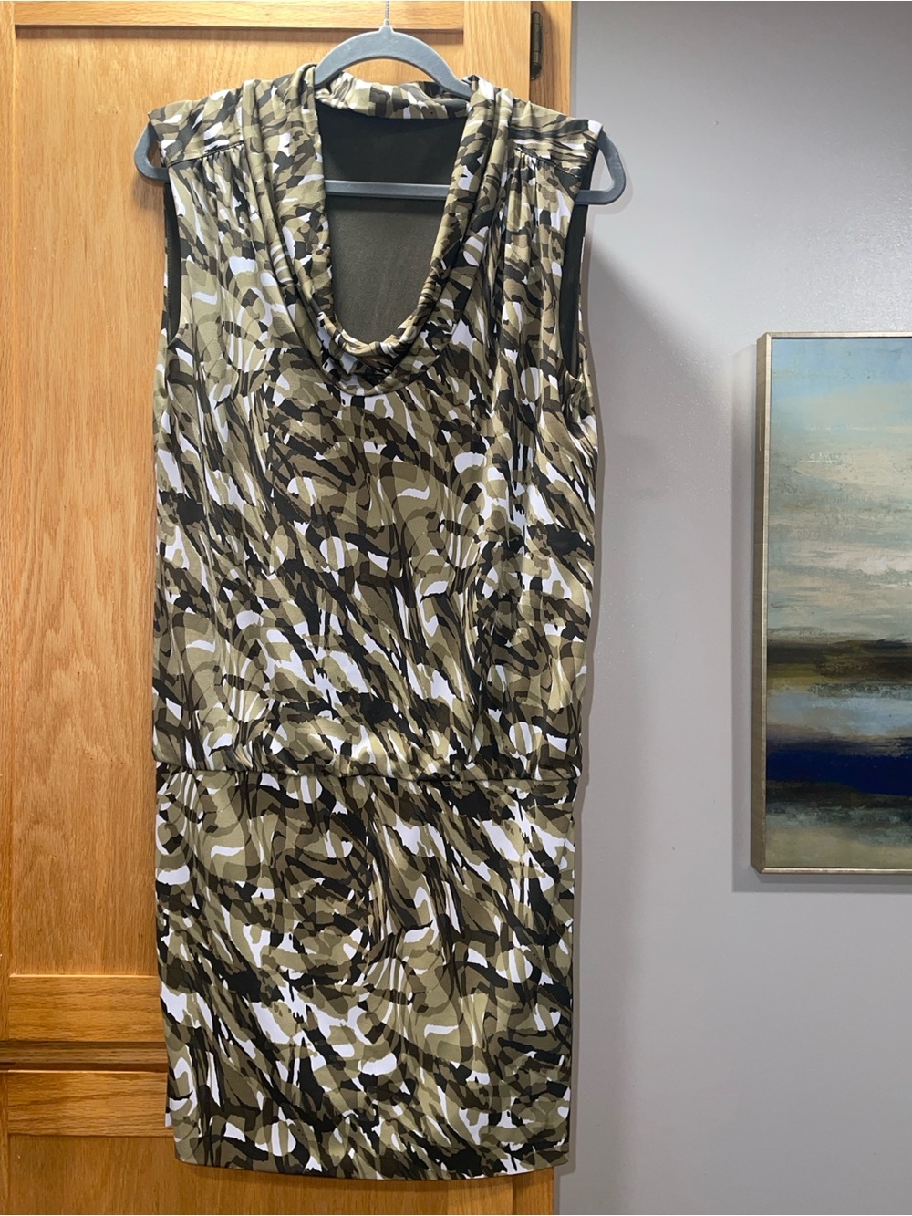 MICHAEL Michael Kors Olive, Black & White Sleeveless Cowl-Neck Mini Dress